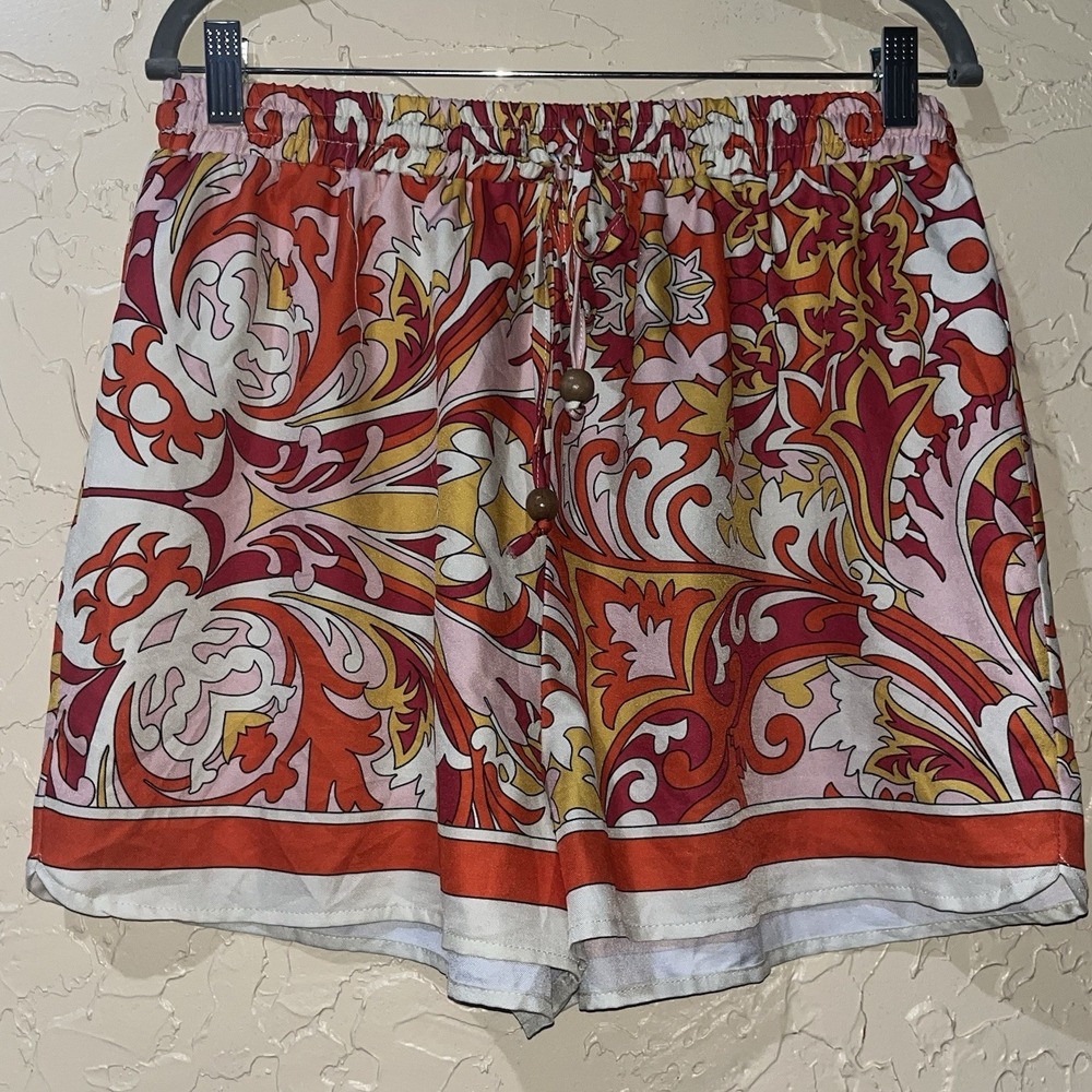 Fashion Nova‎ Orange Floral Paisley Tie Waist Shorts Size XL Boho Burnt Orange